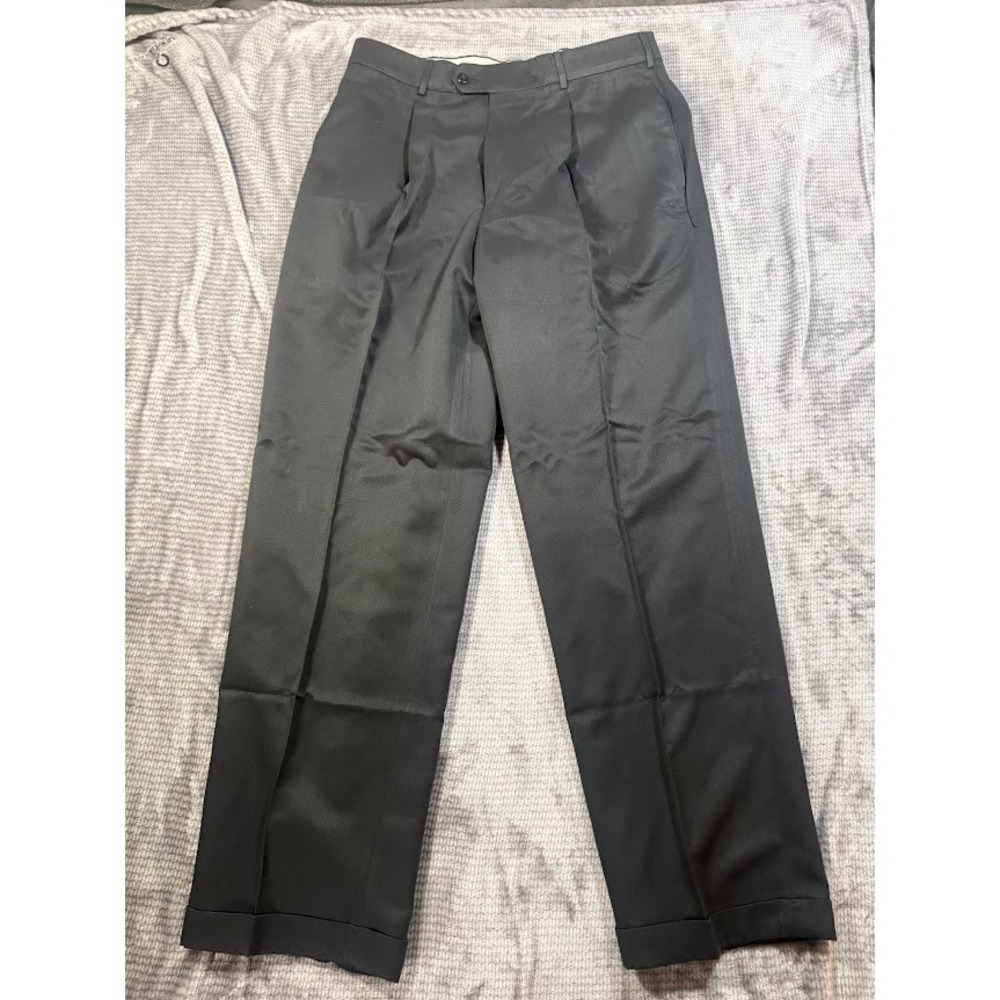 John Henry Mens Black Pleated Cuffed‎ Dress Pants Micro-Denier 34x30